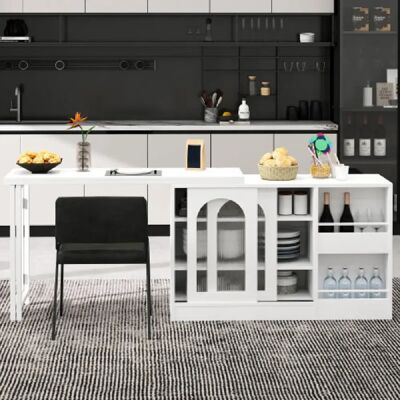 Merax Table De Bar Extensible Rotative à 360°-Avec Porte D'armoire En Verre-blanc - Publicité Merax Table De Bar Extensible Rotative à 360°-Avec Porte D'armoire En Verre-blanc - Publicité