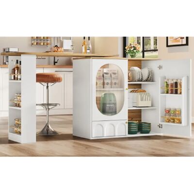 Merax Table De Bar Pivotante à 360°-extensible-desserte De Rangement-Blanc - Publicité Merax Table De Bar Pivotante à 360°-extensible-desserte De Rangement-Blanc - Publicité