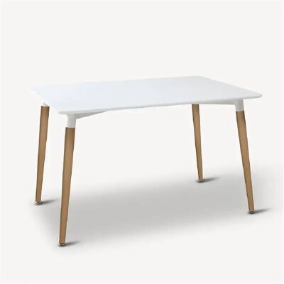 Pegane Table à manger rectangulaire scandinave avec plateau blanc et pieds effet bois - Longueur 150 x Profondeur 80 x Hauteur 74,5 cm - Publicité Pegane Table à manger rectangulaire scandinave avec plateau blanc et pieds effet bois - Longueur 150 x Profondeur 80 x Hauteur 74,5 cm - Publicité