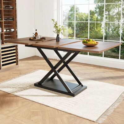 modfu Table à manger extensible 120-160x80 cm, pieds en métal croisés noirs, couleur noyer - Publicité modfu Table à manger extensible 120-160x80 cm, pieds en métal croisés noirs, couleur noyer - Publicité