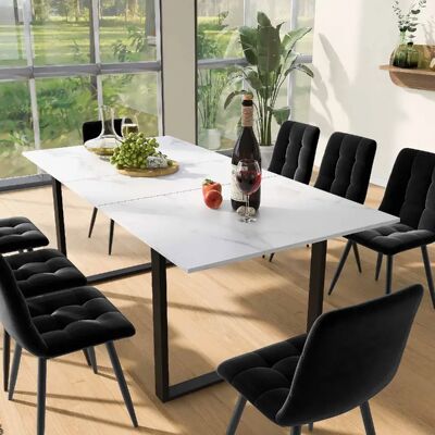 modfu Table à manger extensible 140-180x80 cm, plateau blanc effet marbre, pieds en métal - Publicité modfu Table à manger extensible 140-180x80 cm, plateau blanc effet marbre, pieds en métal - Publicité