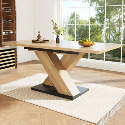 modfu Table à manger extensible 119-158,5 x 80 cm, finition bois naturel, pieds croisés noirs - Publicité modfu Table à manger extensible 119-158,5 x 80 cm, finition bois naturel, pieds croisés noirs - Publicité
