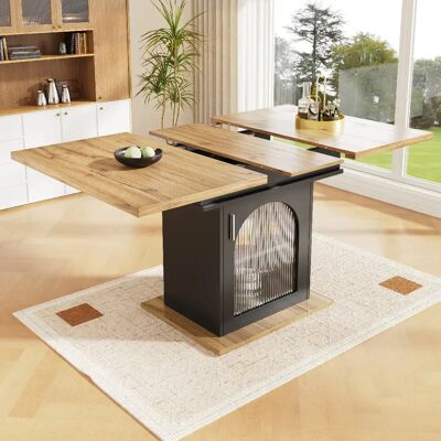 modfu Table à manger extensible 110-140x80 cm avec rangement et verre texturé noir - Publicité modfu Table à manger extensible 110-140x80 cm avec rangement et verre texturé noir - Publicité