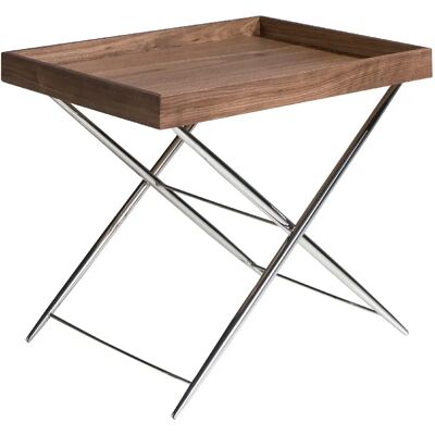 Angel Cerda Table d'angle rectangulaire en noyer et acier chromé - Publicité Angel Cerda Table d'angle rectangulaire en noyer et acier chromé - Publicité