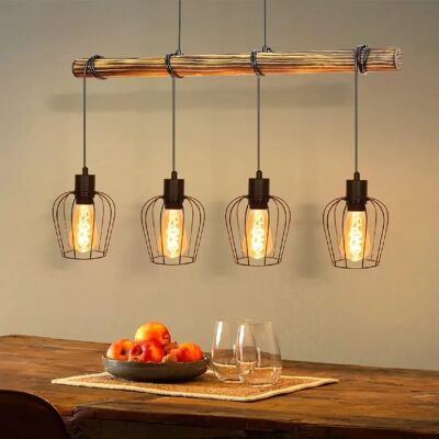 Nettlife Suspension luminaire 4 ampoules - Bois - Publicité Nettlife Suspension luminaire 4 ampoules - Bois - Publicité