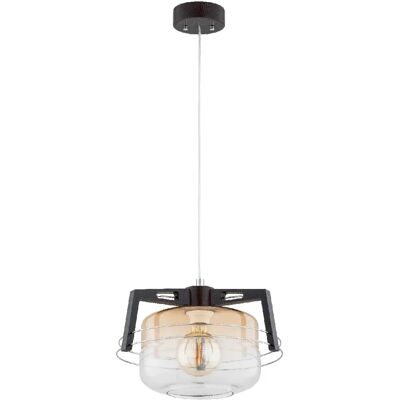 Suspension ISKAR Alfa bois foncé verre E27 15W Ø36cm - Publicité Suspension ISKAR Alfa bois foncé verre E27 15W Ø36cm - Publicité