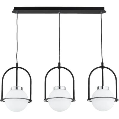 Suspension LERIA noire 3 globes blancs verre E14 Alfa - Publicité Suspension LERIA noire 3 globes blancs verre E14 Alfa - Publicité