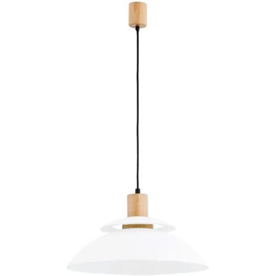 Suspension Alfa Tropic blanc bois verre E27 60W 44cm - Publicité Suspension Alfa Tropic blanc bois verre E27 60W 44cm - Publicité