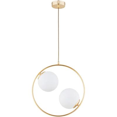Alfa Suspension dorée anneau vertical, 2 globes E14 AVIA - Publicité Alfa Suspension dorée anneau vertical, 2 globes E14 AVIA - Publicité