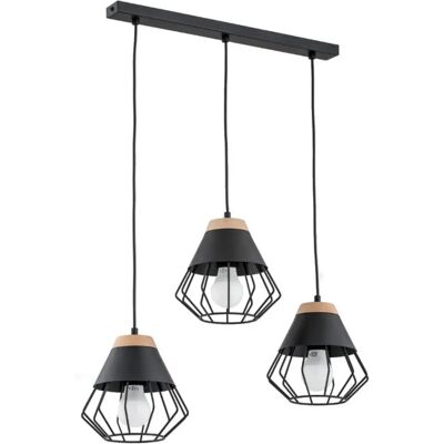 Suspension loft RINA 3xE27 noire métal bois clair Alfa - Publicité Suspension loft RINA 3xE27 noire métal bois clair Alfa - Publicité