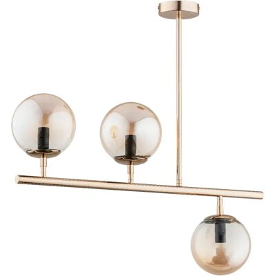 Plafonnier barre doré, 3 globes ambre E14 Factus Alfa - Publicité Plafonnier barre doré, 3 globes ambre E14 Factus Alfa - Publicité