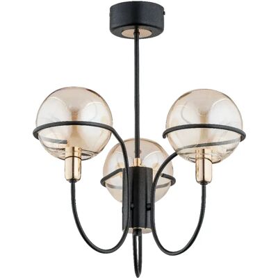 Suspension moderne noir/or 3 globes ambre E14 Alfa Petra - Publicité Suspension moderne noir/or 3 globes ambre E14 Alfa Petra - Publicité