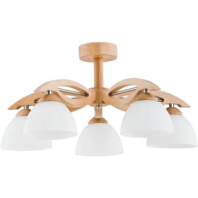 Plafonnier scandinave bois verre 5xE27 Alfa EMIR blanc - Publicité Plafonnier scandinave bois verre 5xE27 Alfa EMIR blanc - Publicité