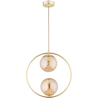 Suspension glamour laiton, 2 globes verre E14 Alfa - Publicité Suspension glamour laiton, 2 globes verre E14 Alfa - Publicité
