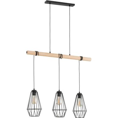 Suspension rustique bois grillage noir 3xE27 REJA Alfa - Publicité Suspension rustique bois grillage noir 3xE27 REJA Alfa - Publicité