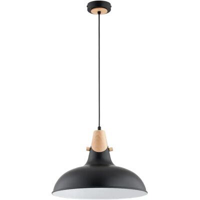 Suspension indus noire métal/bois E27 15W Alfa Solo - Publicité Suspension indus noire métal/bois E27 15W Alfa Solo - Publicité