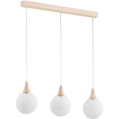 Suspension Trento bois clair 3 globes blancs E14 Alfa - Publicité Suspension Trento bois clair 3 globes blancs E14 Alfa - Publicité
