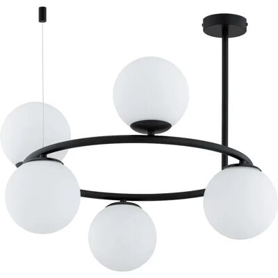 Suspension RINGO Alfa anneau noir, globes verre blanc E14 - Publicité Suspension RINGO Alfa anneau noir, globes verre blanc E14 - Publicité