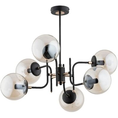 Plafonnier MALTA noir 6 globes verre E14 62cm Alfa - Publicité Plafonnier MALTA noir 6 globes verre E14 62cm Alfa - Publicité
