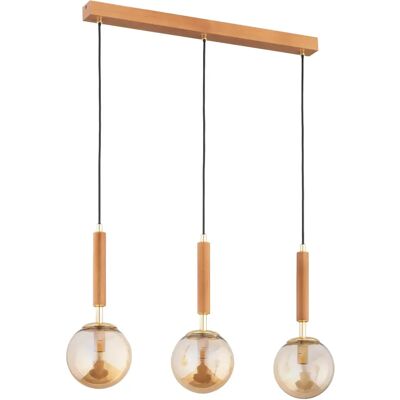 Alfa Suspension TORI barre bois, 3 globes ambre, table 3xE14 - Publicité Alfa Suspension TORI barre bois, 3 globes ambre, table 3xE14 - Publicité