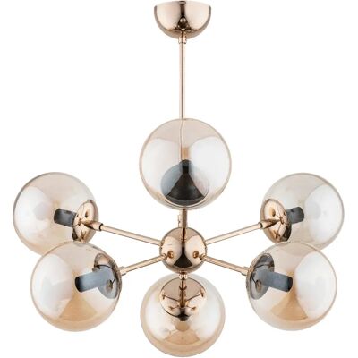 Suspension glamour laiton ambre verre 6xE14 Sandy Alfa - Publicité Suspension glamour laiton ambre verre 6xE14 Sandy Alfa - Publicité