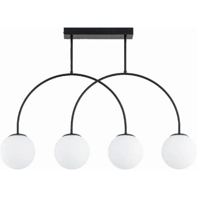 Alfa Suspension minimaliste noire, 4 globes verre blanc E14 - Publicité Alfa Suspension minimaliste noire, 4 globes verre blanc E14 - Publicité