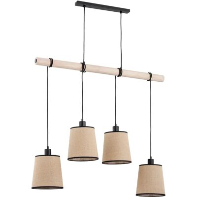 Suspension rustique bois abat-jour beige 4xE27 Alfa - Publicité Suspension rustique bois abat-jour beige 4xE27 Alfa - Publicité