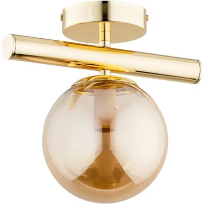 Plafonnier doré boule verre ambre E14 10W ERAL Alfa - Publicité Plafonnier doré boule verre ambre E14 10W ERAL Alfa - Publicité