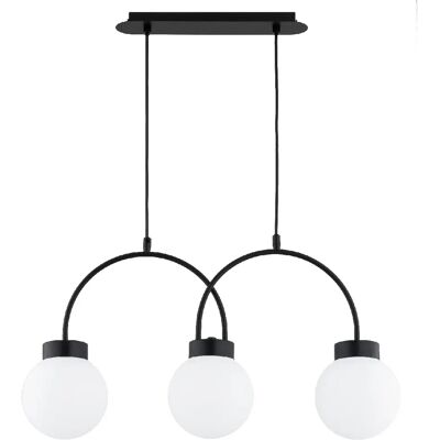 Suspension noire barre 3 globes verre E14 Alfa-Darso - Publicité Suspension noire barre 3 globes verre E14 Alfa-Darso - Publicité