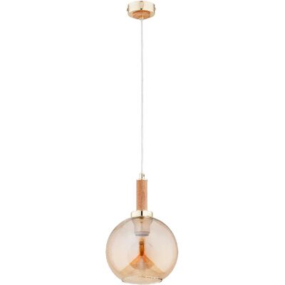 Alfa Suspension moderne dorée bois, globe ambre E27 Hetty - Publicité Alfa Suspension moderne dorée bois, globe ambre E27 Hetty - Publicité