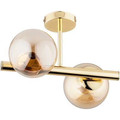 Plafonnier doré laiton ERAL Alfa 2 globes ambre E14 - Publicité Plafonnier doré laiton ERAL Alfa 2 globes ambre E14 - Publicité