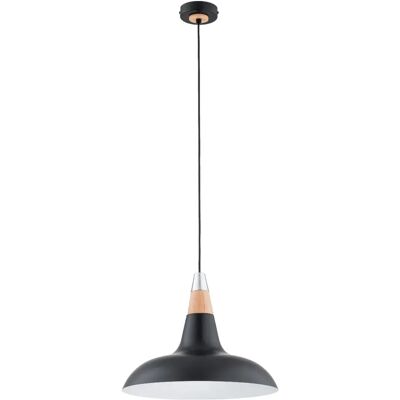 Suspension loft noire bois clair chrome E27 Alfa Ø38cm - Publicité Suspension loft noire bois clair chrome E27 Alfa Ø38cm - Publicité