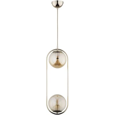 Suspension moderne dorée 2xE14 verre ambre Alfa Oval - Publicité Suspension moderne dorée 2xE14 verre ambre Alfa Oval - Publicité