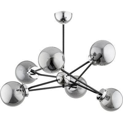 Alfa Suspension glamour chromé noir 6xE14 verre fumé Resto - Publicité Alfa Suspension glamour chromé noir 6xE14 verre fumé Resto - Publicité