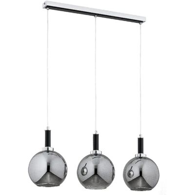 Suspension design chrome, 3 globes fumés E27 Alfa Hetty - Publicité Suspension design chrome, 3 globes fumés E27 Alfa Hetty - Publicité
