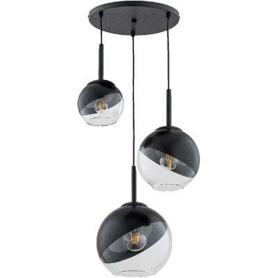 Alfa Suspension moderne noire, 3 globes verre E27 Invero - Publicité Alfa Suspension moderne noire, 3 globes verre E27 Invero - Publicité