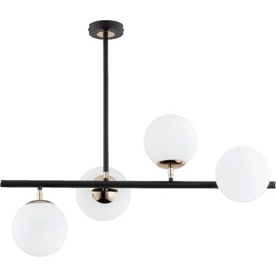 Alfa Suspension moderne noir/or, 4 globes verre blanc E14 - Publicité Alfa Suspension moderne noir/or, 4 globes verre blanc E14 - Publicité