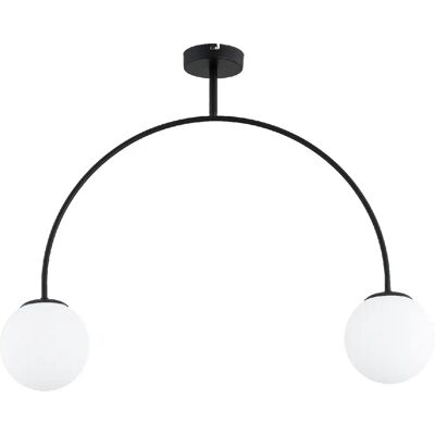 Alfa Suspension noire minimaliste arc 2 globes verre E14 - Publicité Alfa Suspension noire minimaliste arc 2 globes verre E14 - Publicité