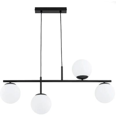 Suspension moderne noire 4xE14 globes blancs Luna Alfa - Publicité Suspension moderne noire 4xE14 globes blancs Luna Alfa - Publicité