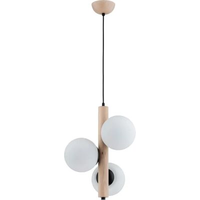 Suspension scandinave bois 3 globes blancs E14 Alfa - Publicité Suspension scandinave bois 3 globes blancs E14 Alfa - Publicité