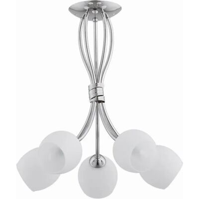Plafonnier chromé métal BUENA 5 globes blancs E14 Alfa - Publicité Plafonnier chromé métal BUENA 5 globes blancs E14 Alfa - Publicité