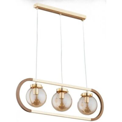 Suspension triple RINO dorée bois 80cm 3xE14 10W Alfa - Publicité Suspension triple RINO dorée bois 80cm 3xE14 10W Alfa - Publicité