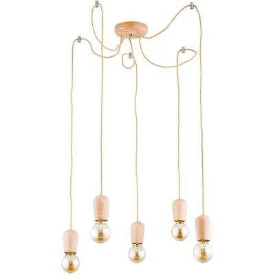 Suspension moderne bois clair cordes 5xE27 15W RUG Alfa - Publicité Suspension moderne bois clair cordes 5xE27 15W RUG Alfa - Publicité
