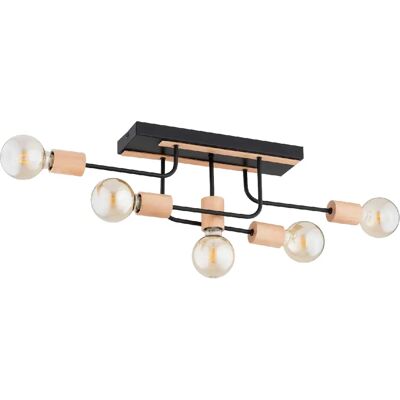 Plafonnier loft bois clair noir 5xE27 15W Alfa Goisa - Publicité Plafonnier loft bois clair noir 5xE27 15W Alfa Goisa - Publicité