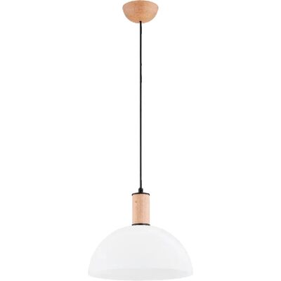 Suspension scandinave bois, dôme blanc E27 Terrin Alfa - Publicité Suspension scandinave bois, dôme blanc E27 Terrin Alfa - Publicité