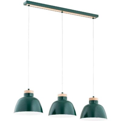 Suspension loft verte métal/bois 3xE27 Lorien Alfa 90cm - Publicité Suspension loft verte métal/bois 3xE27 Lorien Alfa 90cm - Publicité