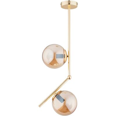 Suspension glamour laiton, globes ambre, 2xE14 Alfa - Publicité Suspension glamour laiton, globes ambre, 2xE14 Alfa - Publicité