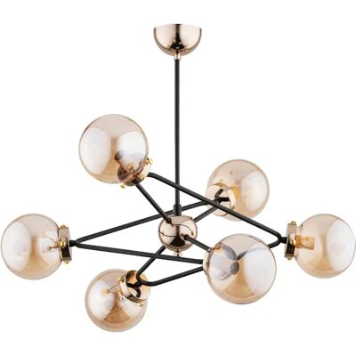 Suspension glamour or/noir, 6 globes ambre E14 Alfa - Publicité Suspension glamour or/noir, 6 globes ambre E14 Alfa - Publicité
