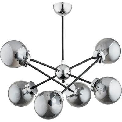 Alfa Plafonnier moderne noir/argent 6xE14 globes fumés MAXY - Publicité Alfa Plafonnier moderne noir/argent 6xE14 globes fumés MAXY - Publicité