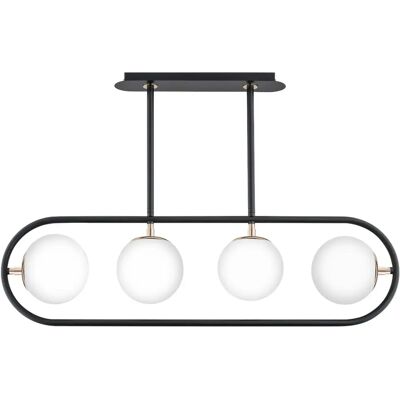 Alfa Suspension moderne noire ovale 4 globes verre blanc E14 - Publicité Alfa Suspension moderne noire ovale 4 globes verre blanc E14 - Publicité